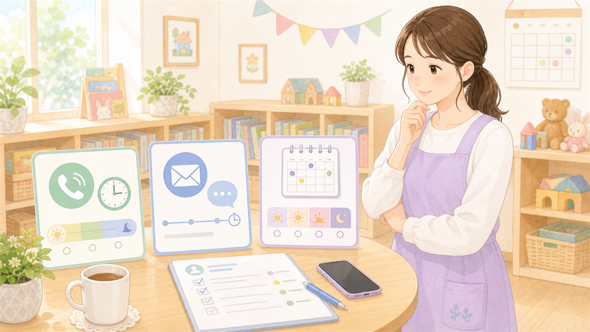 保育士oneの電話は多い？連絡頻度を登録前に確認する方法の内容を整理した保育士向けイラスト