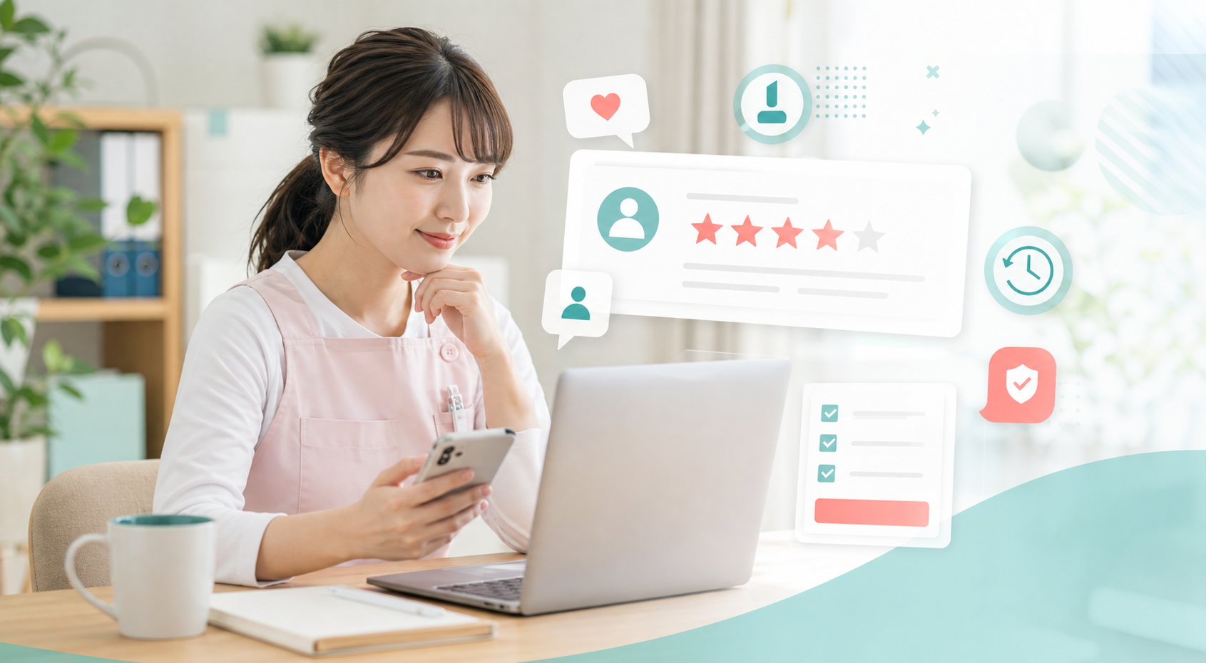 口コミや評判を確認しながら転職先を考える保育士のイメージ